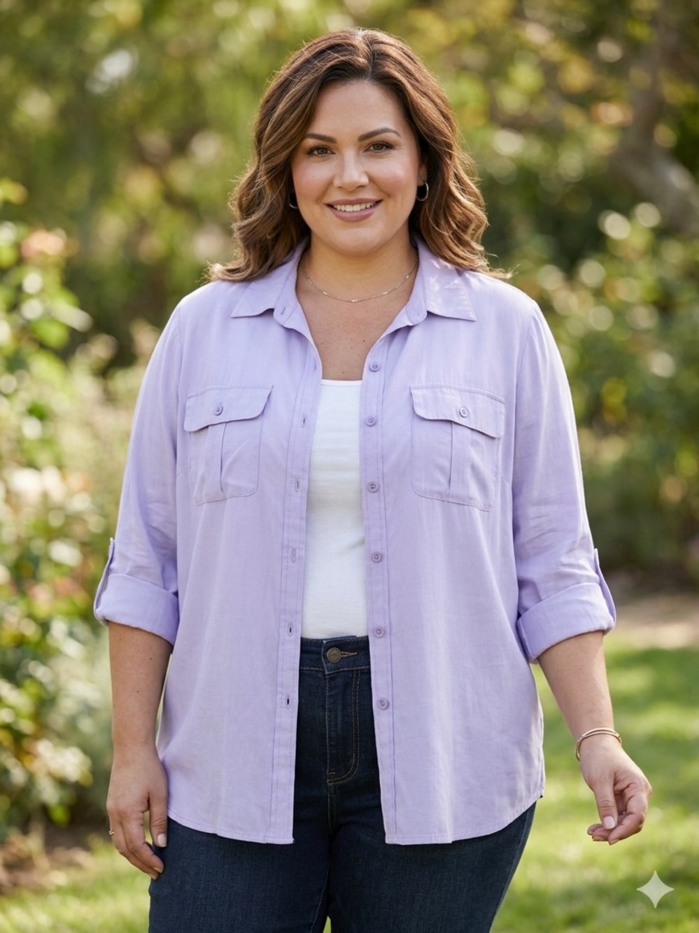 Chico's Lavender Modal Button Down Utility Shirt Top Purple Plus Size 3 XL 1X